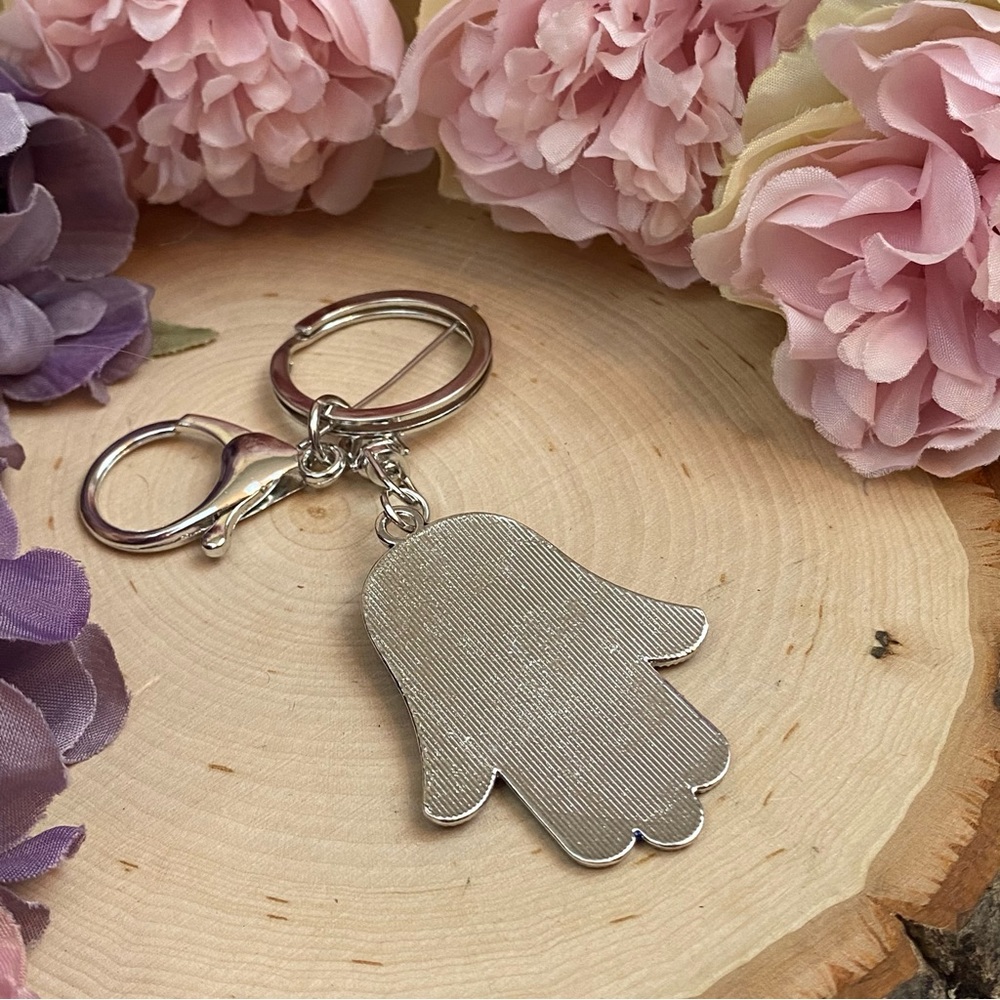 Bohemian Blue Crystal Hamsa Hand with Evil Eye Keychain - Picture 11 of 13